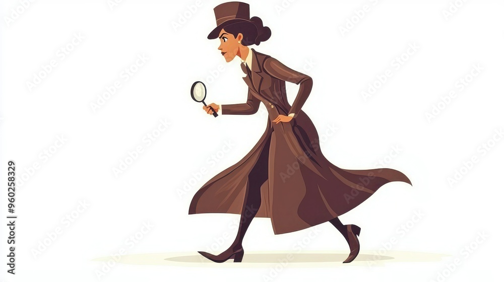 Cartoonized Victorian Female Detective Character Illustration - 1167 (3 Large)