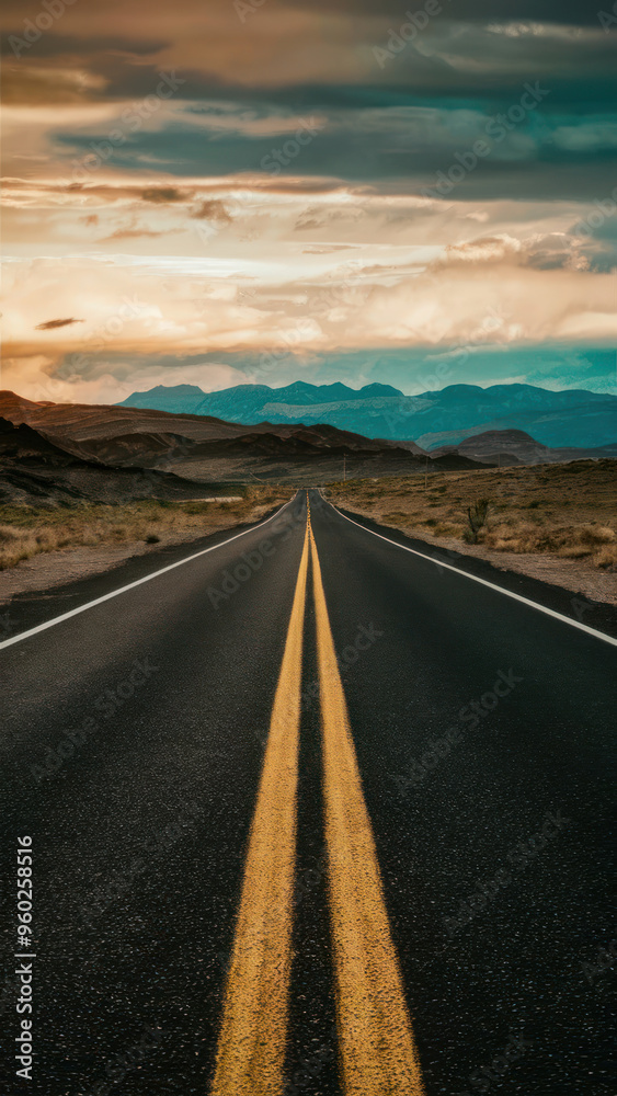 Naklejka premium Minimalist Tire Tracks on an Asphalt Road Background