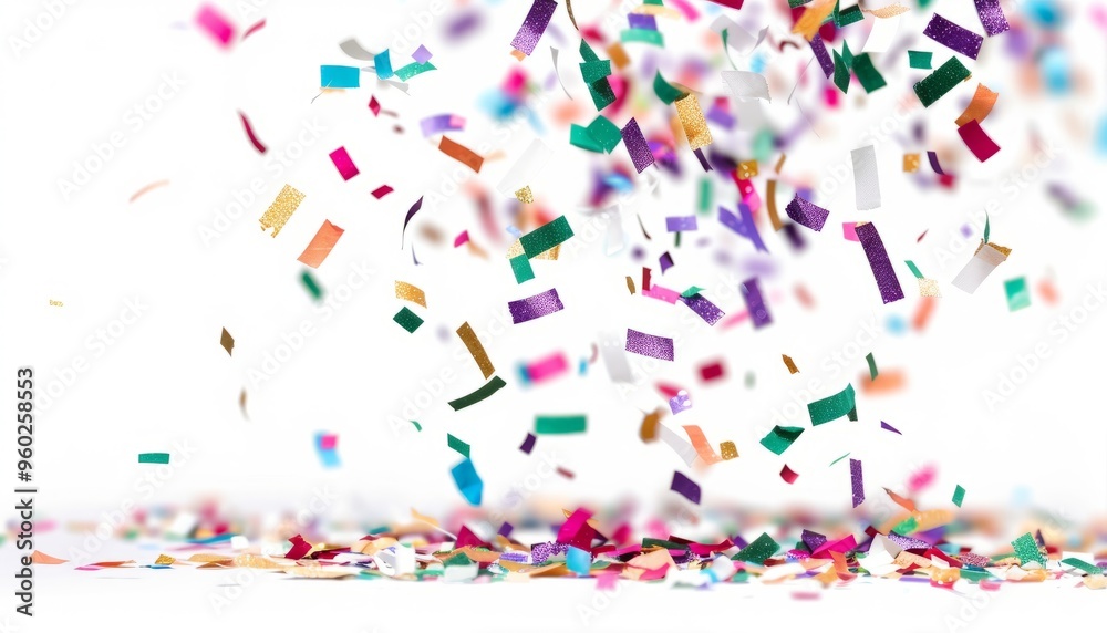 Fototapeta premium Vibrant Confetti Shower: A Captivating Display on a White Canvas