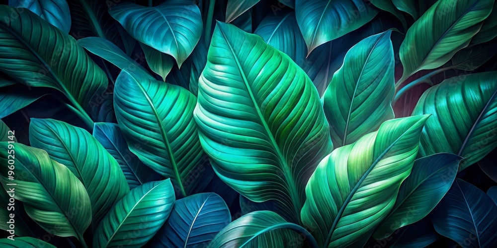 A Beautiful Lush Green Background Featuring Tropical Leaves Perfect for Nature Themes