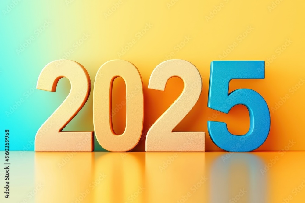 Vibrant 2025 year number design against colorful background