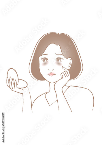 目の下のクマに悩む女性のイラスト