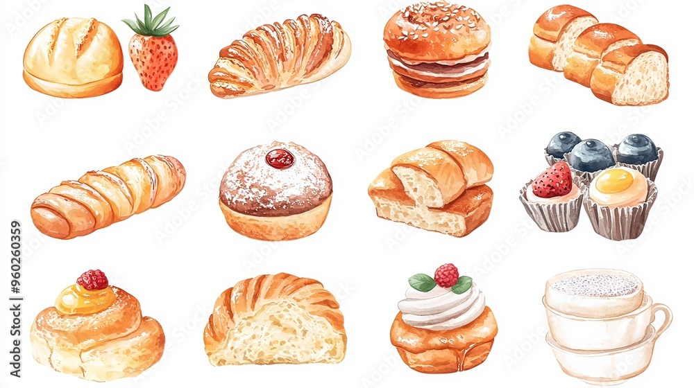 A Bakery Sticker Collection of Miniature Breads and Pastries Showcasing Delectable Homemade Treats