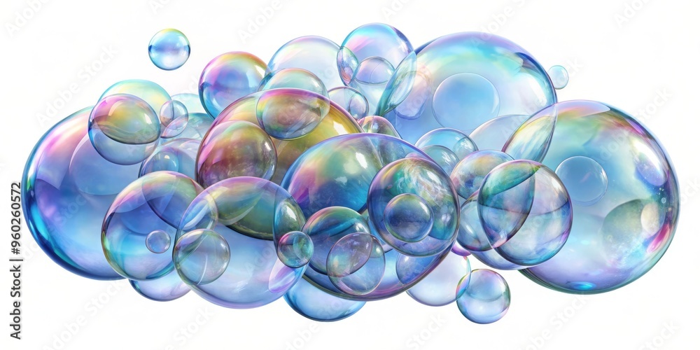 Soap bubbles on the white background.