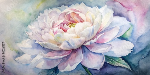 Watercolor background with white peony