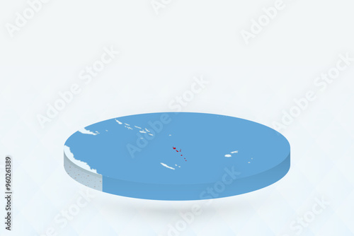 3D Isometric Map Highlighting Vanuatu in Red.