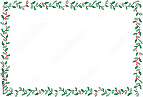 Flat style holly and berries Adobe Illustrator pattern brush border (applied to a rectangle) for Merry Christmas season stock illustration
