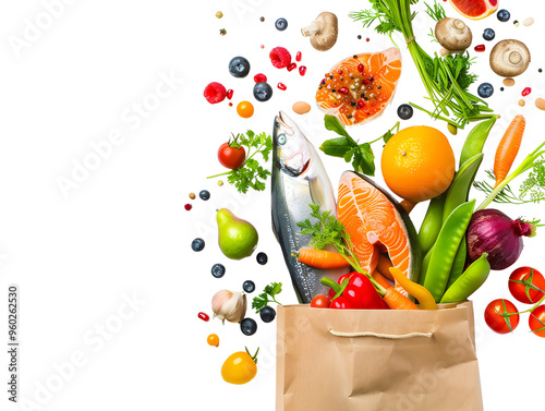 Fresh Groceries Exploding Out of Paper Bag