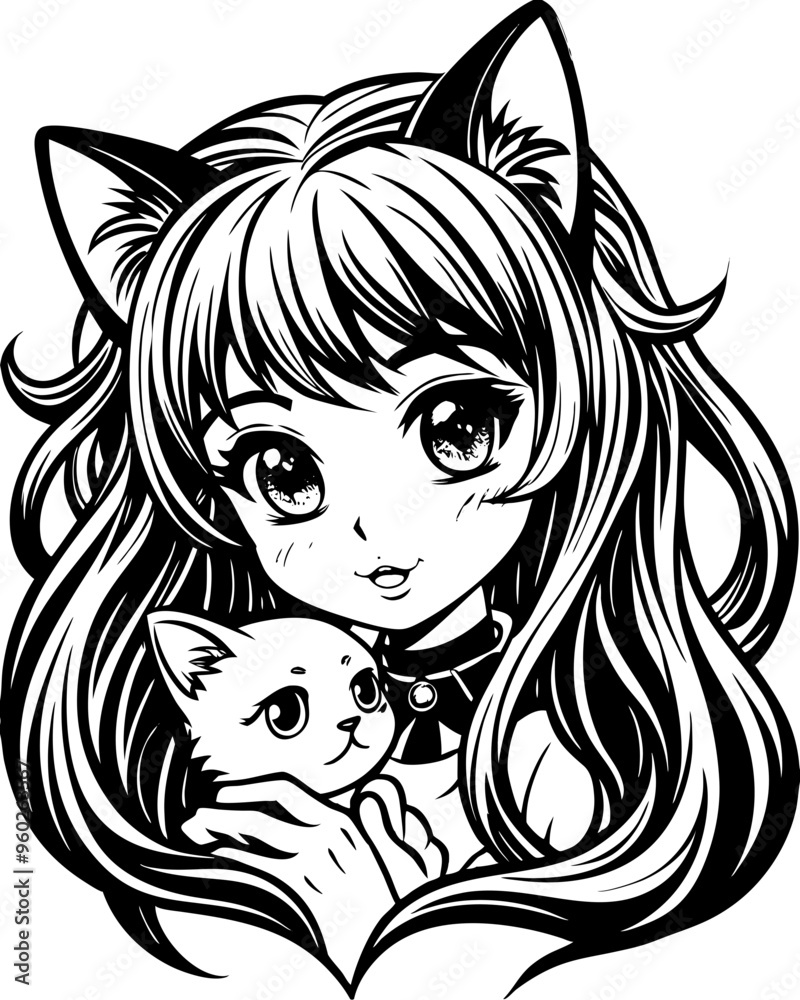 the cat is on the girl's lap vector design the cat is on the girl's lap vector design