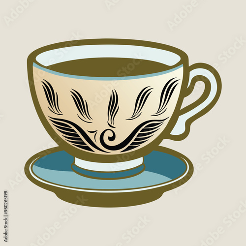 Elegant tea cup architectural vector illustration for digital art, vector, cartoon, clipart, and line art designs.