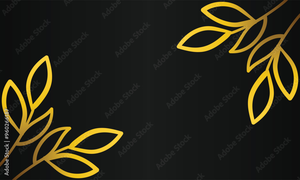 Fototapeta premium hand drawn gold leaf ornament black background