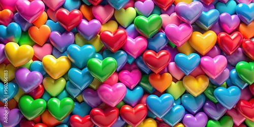 Vibrant and colorful background of hearts in a rainbow of colors