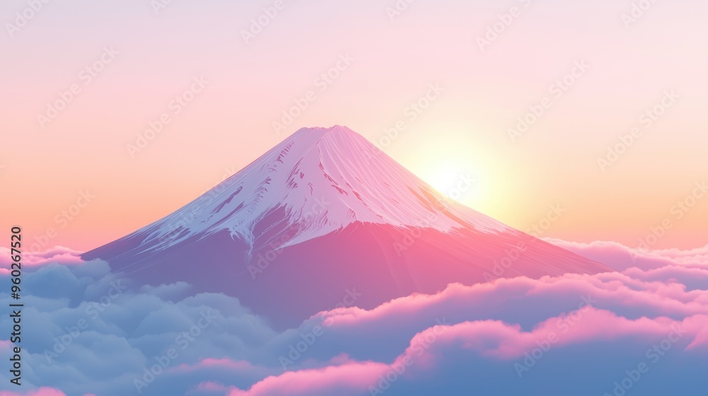 Majestic Mount Fuji Landscape at Dramatic Sunrise or Sunset with Snow Capped Peak Majestic Mount Fuji Landscape at Dramatic Sunrise or Sunset with Snow Capped Peak