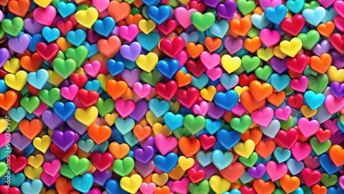 Abstract background filled with colorful hearts of love