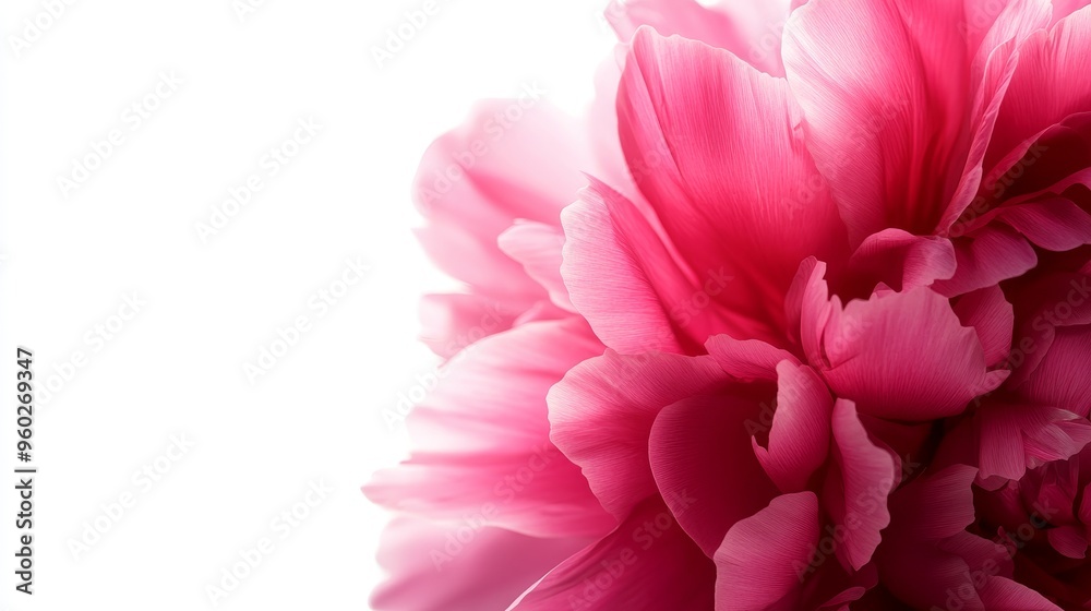 Close-up of a pink peony in full bloom, lush petals intricately layered, isolated on a pristine white background, soft shadows, minimalist, hyper-realistic, ideal for beauty content. Close-up of a pink peony in full bloom, lush petals intricately layered, isolated on a pristine white background, soft shadows, minimalist, hyper-realistic, ideal for beauty content.