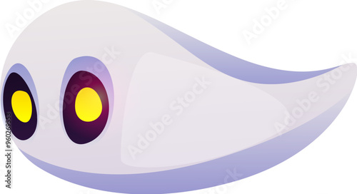 Halloween ghost font, dash punctuation sign. Cartoon evil type, funny scary typeface, spooky monster alphabet symbol. Isolated vector spook glyph character with glowing yellow eyes, floats in darkness