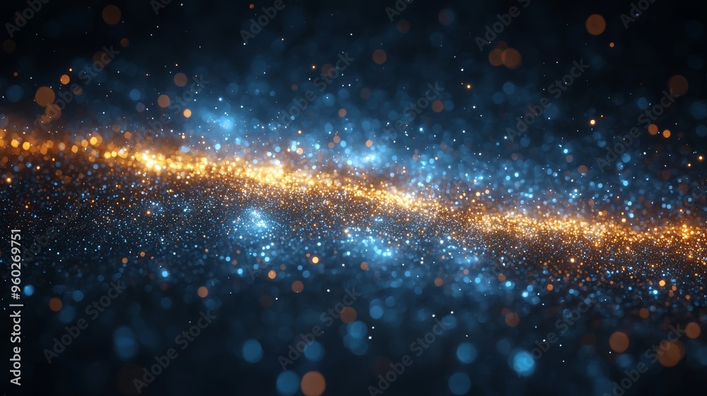 Fototapeta premium A stunning view of a sparkling galaxy filled with blue and orange stardust against a dark cosmic background during a peaceful night