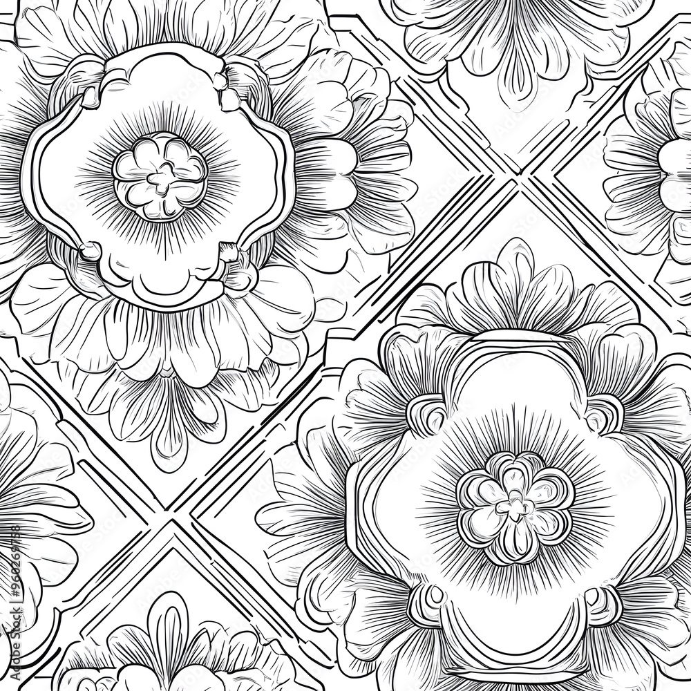 Japanese-style 2D illustrator doodle patterns for floor tiles and wallpaper Japanese-style 2D illustrator doodle patterns for floor tiles and wallpaper