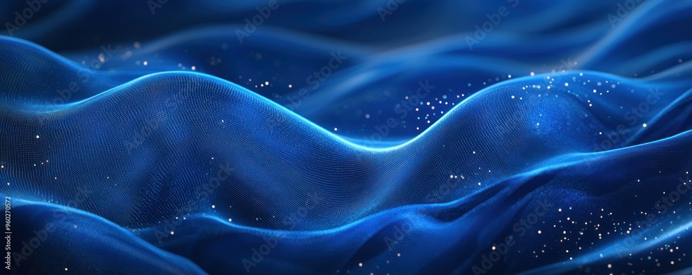 Fototapeta premium Abstract Blue Waves with Glowing Particles
