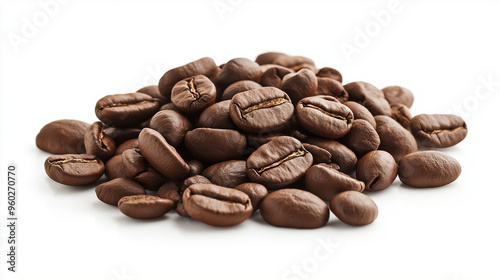 Beans of coffee against white background.