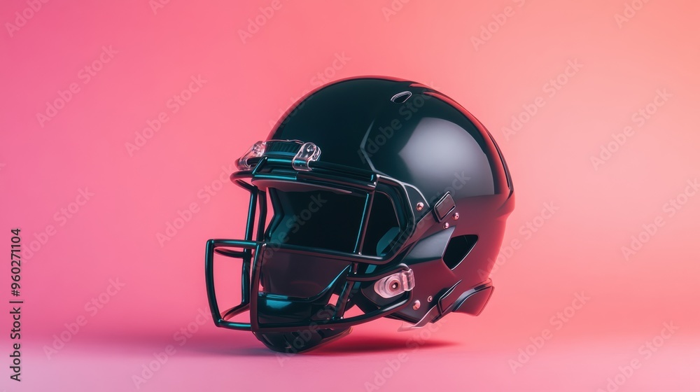 Fototapeta premium Advanced football helmet, digital impact analysis, holographic injury prevention data, cutting-edge gear trend