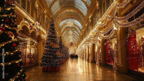 The iconic GUM department store in Moscow, beautifully lit and decorated for the holidays.