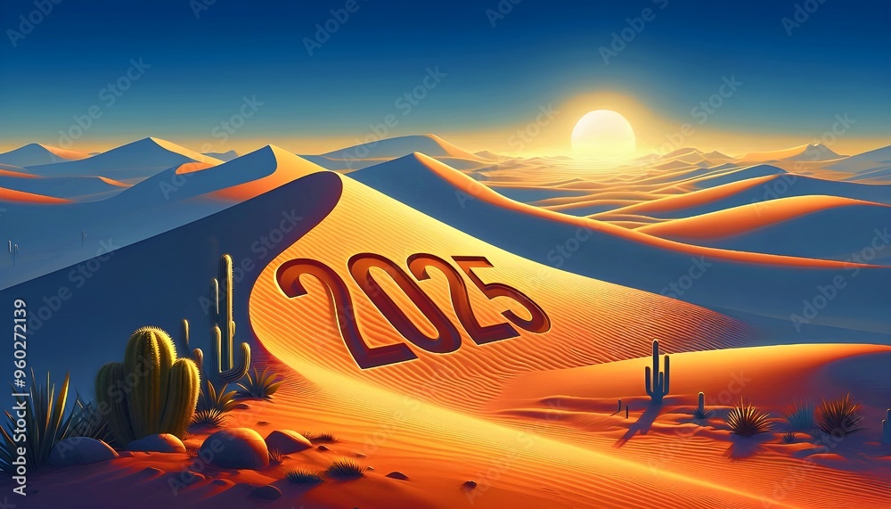 Fototapeta premium 2025 Desert Dunes Landscape Wallpaper: Written Text