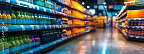 Beverage bottles on display in a supermarket aisle