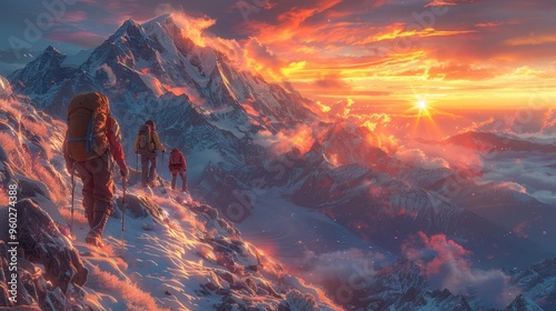 tourists on top of the mountain during sunset photo