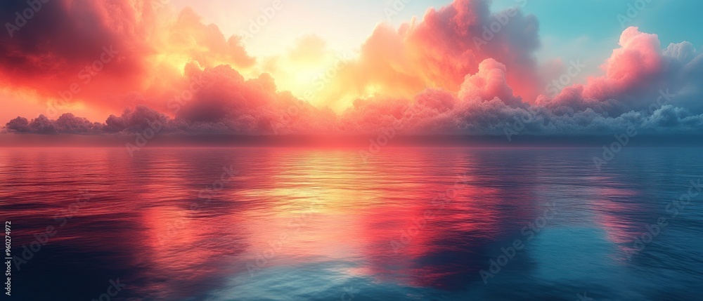 Obraz premium Sunset Sky Reflected in Calm Ocean Waters