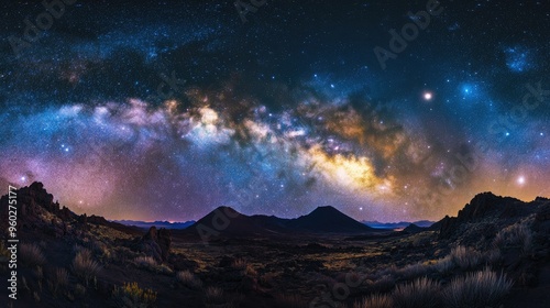 The Milky Way galaxy shining brightly over a remote mountain range.