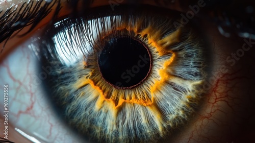 Detail of eye with brown colored iris and black pupil