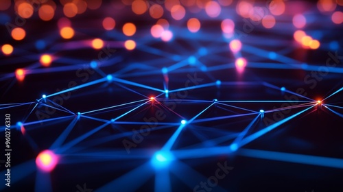 Abstract network design with colorful lights, representing technology, connection, and digital communication in a modern way.