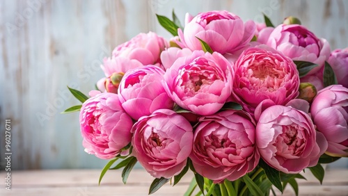 Beautiful pink peonies bouquet with space for text