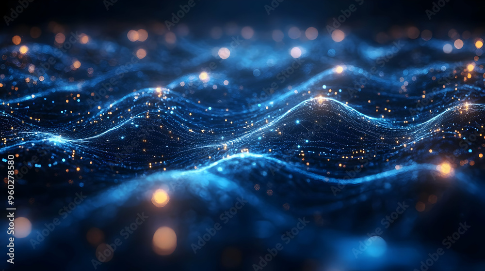 Abstract representation of waves with glowing particles. Abstract representation of waves with glowing particles.