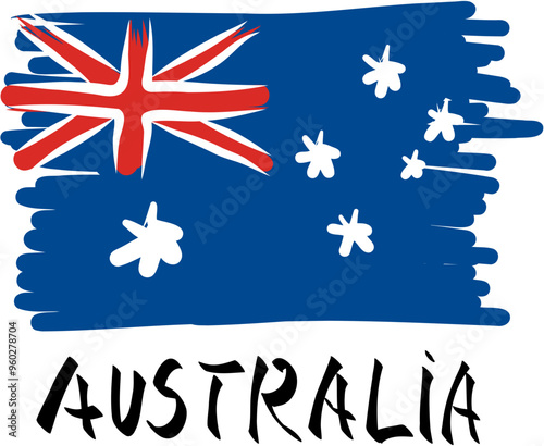 Australia national Flag. Hand drawn sketch minimal design. Perfect for template, banner, print, postcard, cover. Vector illustration