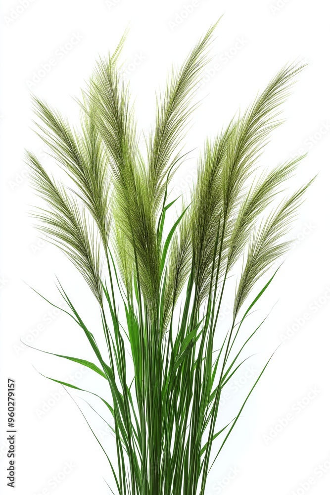 A bunch of green grass with a white background. The grass is tall and full, giving the impression of a lush, healthy plant