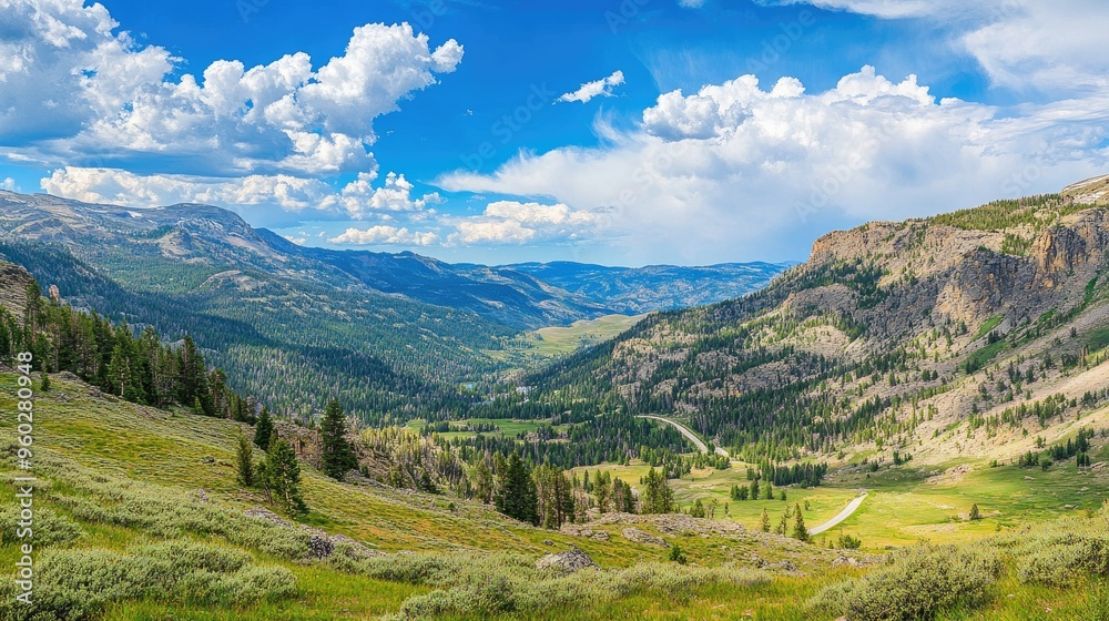 The scenic Beartooth Highway leading to Yellowstone with panoramic views of the surrounding wilderness. The scenic Beartooth Highway leading to Yellowstone with panoramic views of the surrounding wilderness.