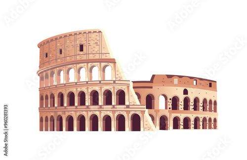 Roman Colosseum hand drawn vector Illustration. Architecture of Rome Italy.