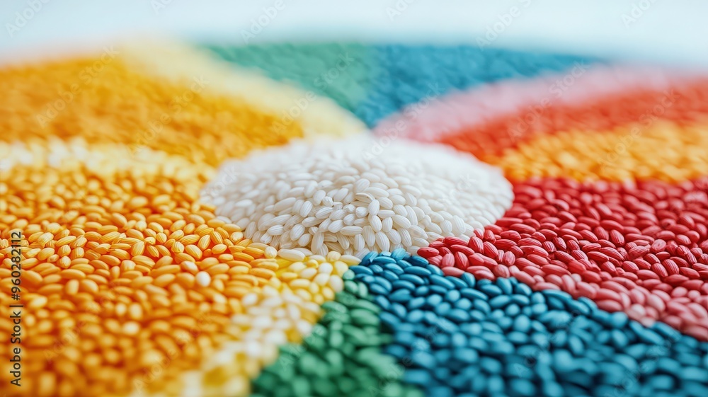 Fototapeta premium Colorful seeds arranged in a vibrant pattern, showcasing the beauty of nature's diversity and creativity, perfect for artistic projects.