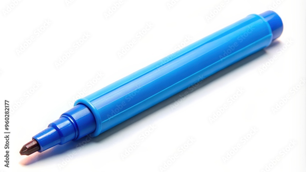 Open blue blank marker pen isolated on white background, perfect for writing or drawing projects Open blue blank marker pen isolated on white background, perfect for writing or drawing projects