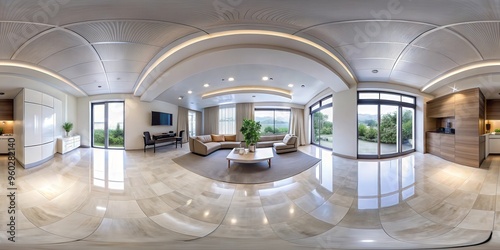 360 degree view of a modern interior space, perfect for virtual tours or web design