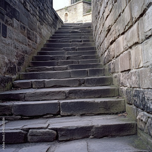 The stone staircase leading up to Nottingham Castle entrance, with ancient steps worn smooth by centuries of use.