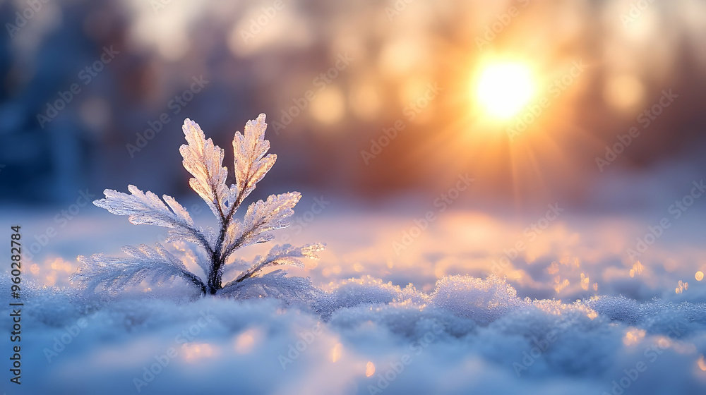 Beautiful frost-covered plant illuminated by a sunrise. Beautiful frost-covered plant illuminated by a sunrise.