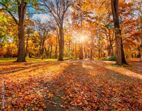 New Autumn Beautiful forest. Sunny forest in october. Scenic nature landscape. Beautiful woodland