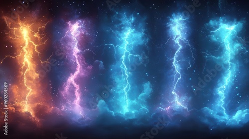 animated lightning strike sequence in vibrant blue hues cartoonstyle electric bolts with glowing effects create dynamic frames for game or motion graphics asset collection photo