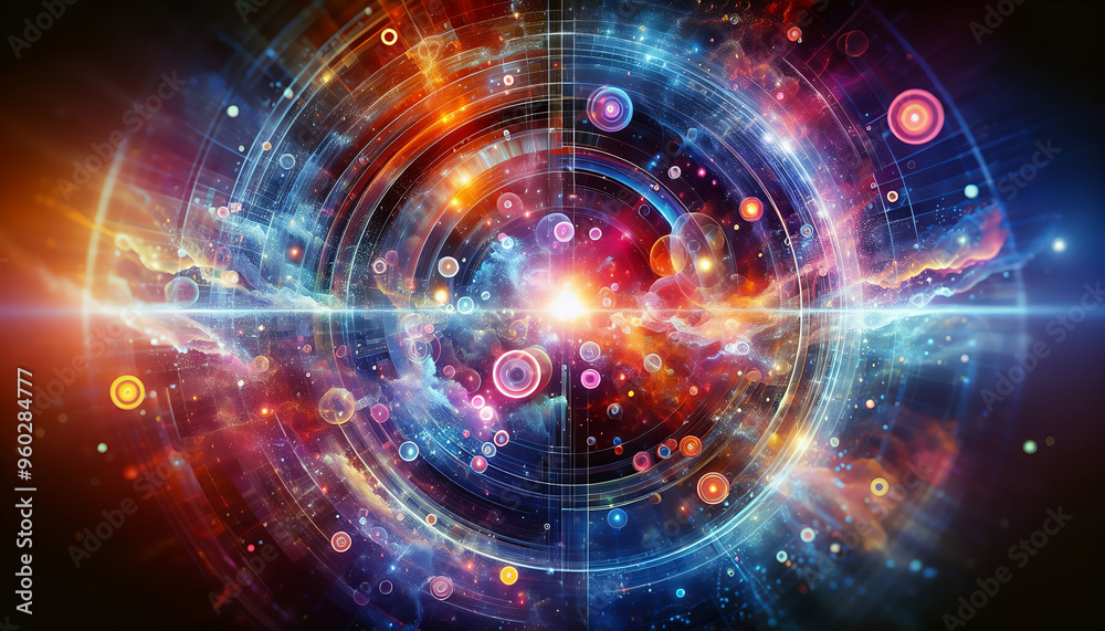 Fototapeta premium Vivid representation of a cosmic supernova explosion with vibrant colors.