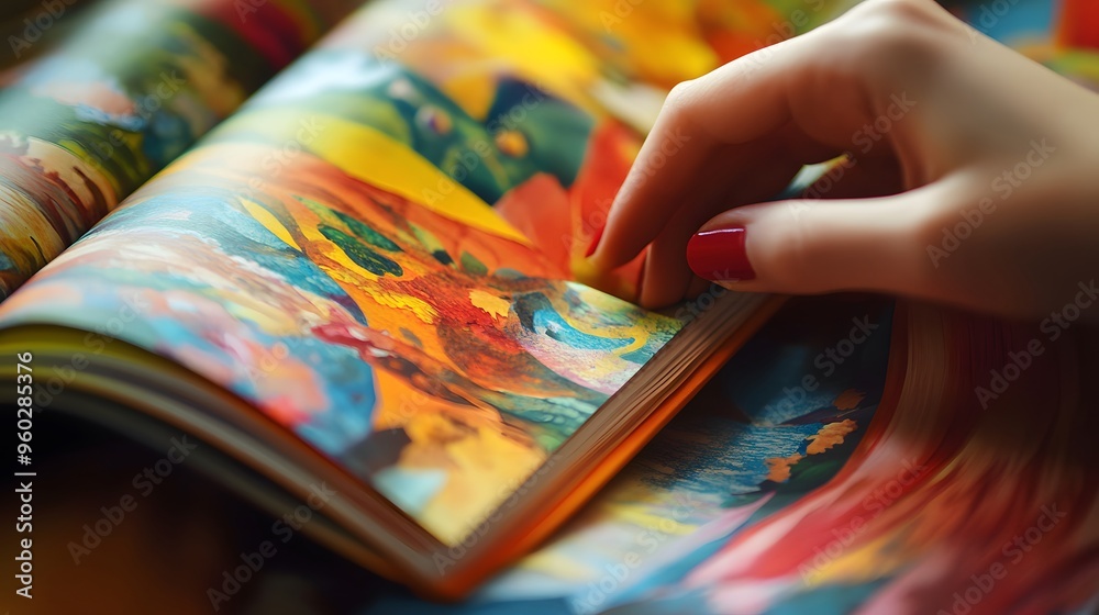 Hand Flipping Through a Children’s Book: A hand turning the pages of a vividly illustrated children’s book, with the artwork in the book partially visible.
Hand Flipping Through a Children’s Book: A hand turning the pages of a vividly illustrated children’s book, with the artwork in the book partially visible.