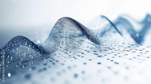 Futuristic illustration of data streams and charts representing big data analytics in a minimalist white setting photo