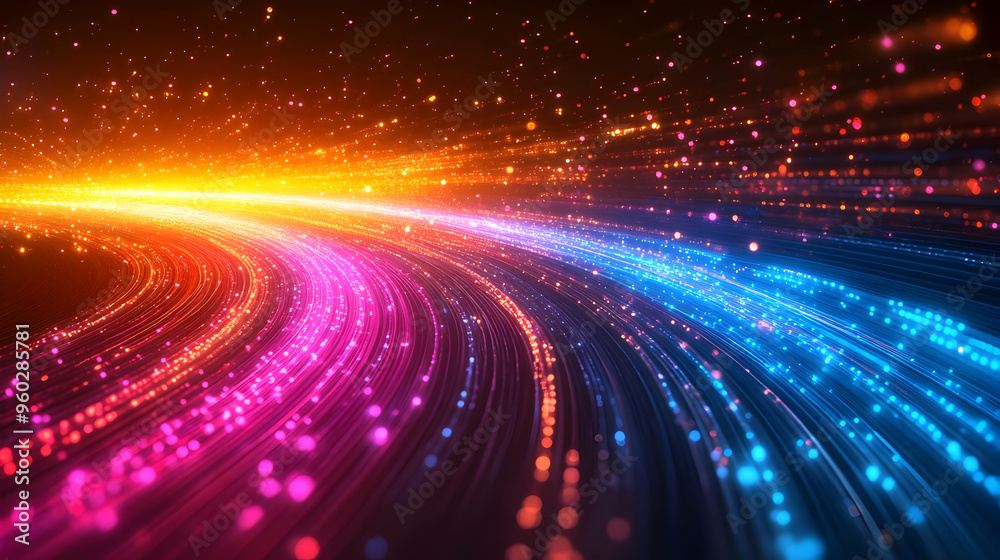Colorful abstract light trails with glowing particles. Colorful abstract light trails with glowing particles.